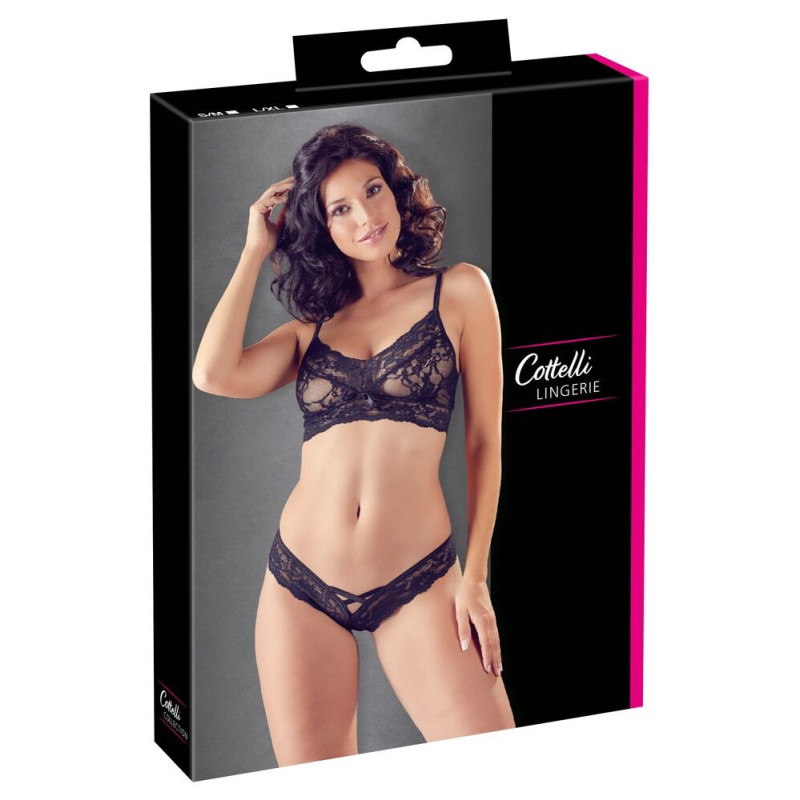 Cottelli LINGERIE Soft-BH & Slip Set – zarte Spitze, schwarz (S/M)