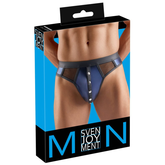Svenjoyment String in Dunkelblau mit Wetlook und Netz-Einsät