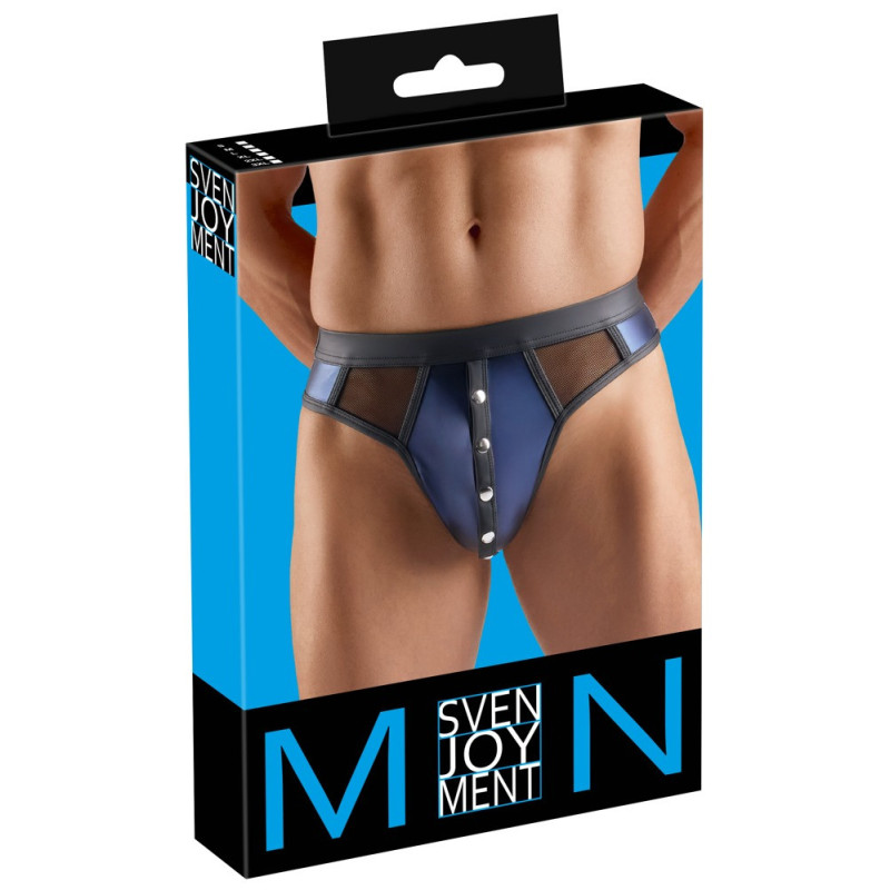 Svenjoyment String in Dunkelblau mit Wetlook und Netz-Einsät