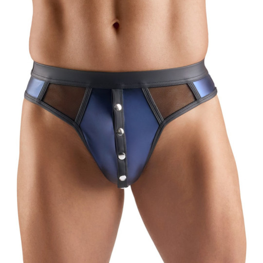 Svenjoyment String in Dunkelblau mit Wetlook und Netz-Einsät