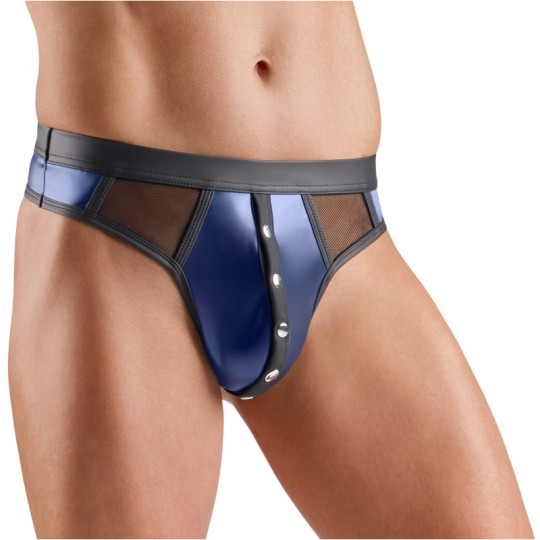 Svenjoyment String in Dunkelblau mit Wetlook und Netz-Einsät