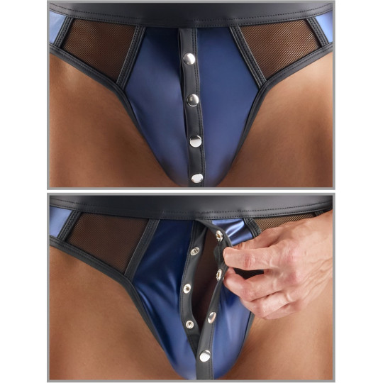 Svenjoyment String in Dunkelblau mit Wetlook und Netz-Einsät
