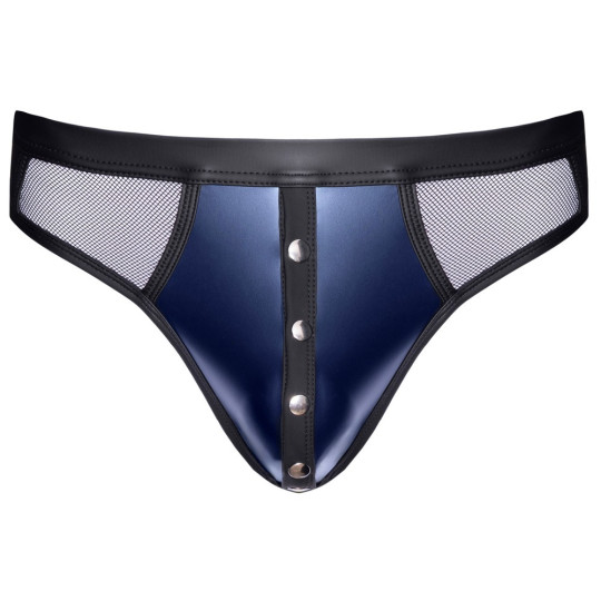 Svenjoyment String in Dunkelblau mit Wetlook und Netz-Einsät