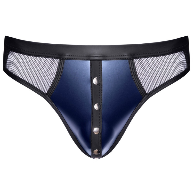 Svenjoyment String in Dunkelblau mit Wetlook und Netz-Einsät
