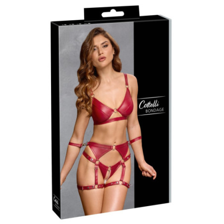 Cottelli BONDAGE Set mit Soft-BH und Straps-Slip ouvert – Co