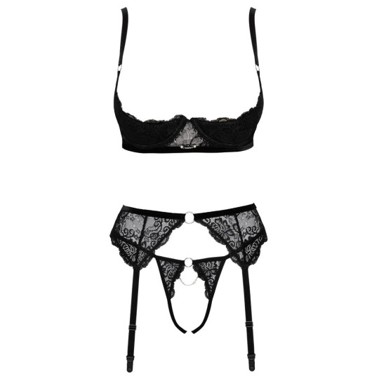 Cottelli LINGERIE Hebe-Set mit Strapsgurt und String ouvert 