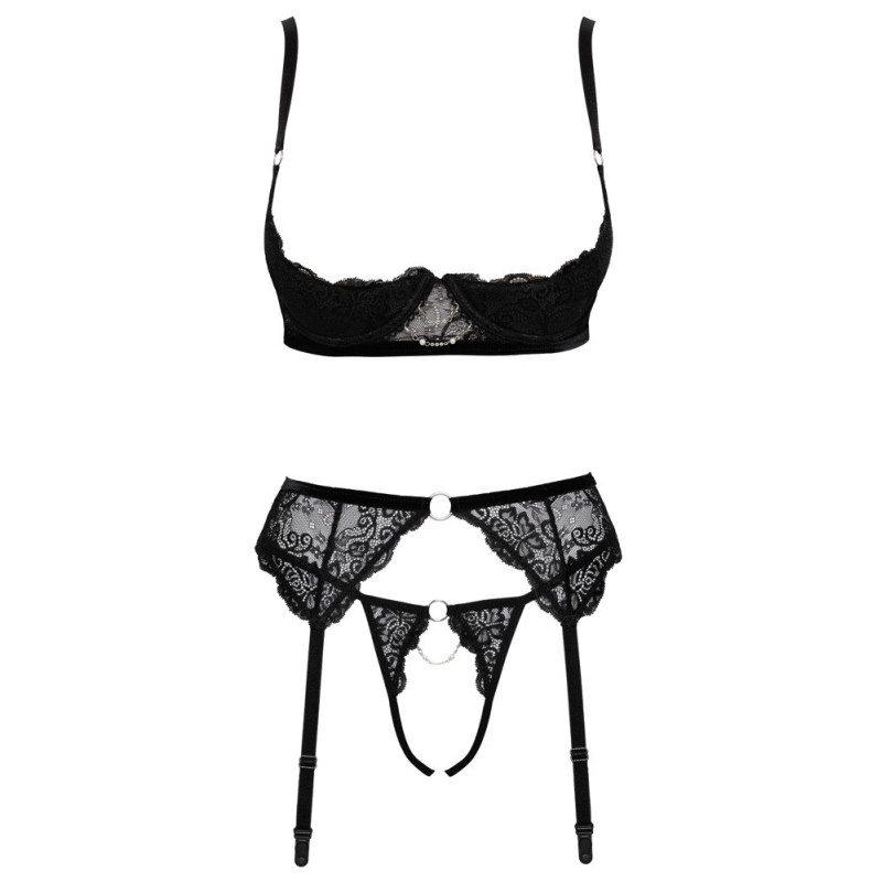 Cottelli LINGERIE Hebe-Set mit Strapsgurt und String ouvert 
