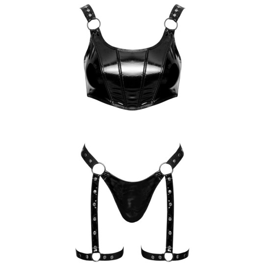 Lack-Set mit Bustier-Top und Straps-Riostring – Black Level